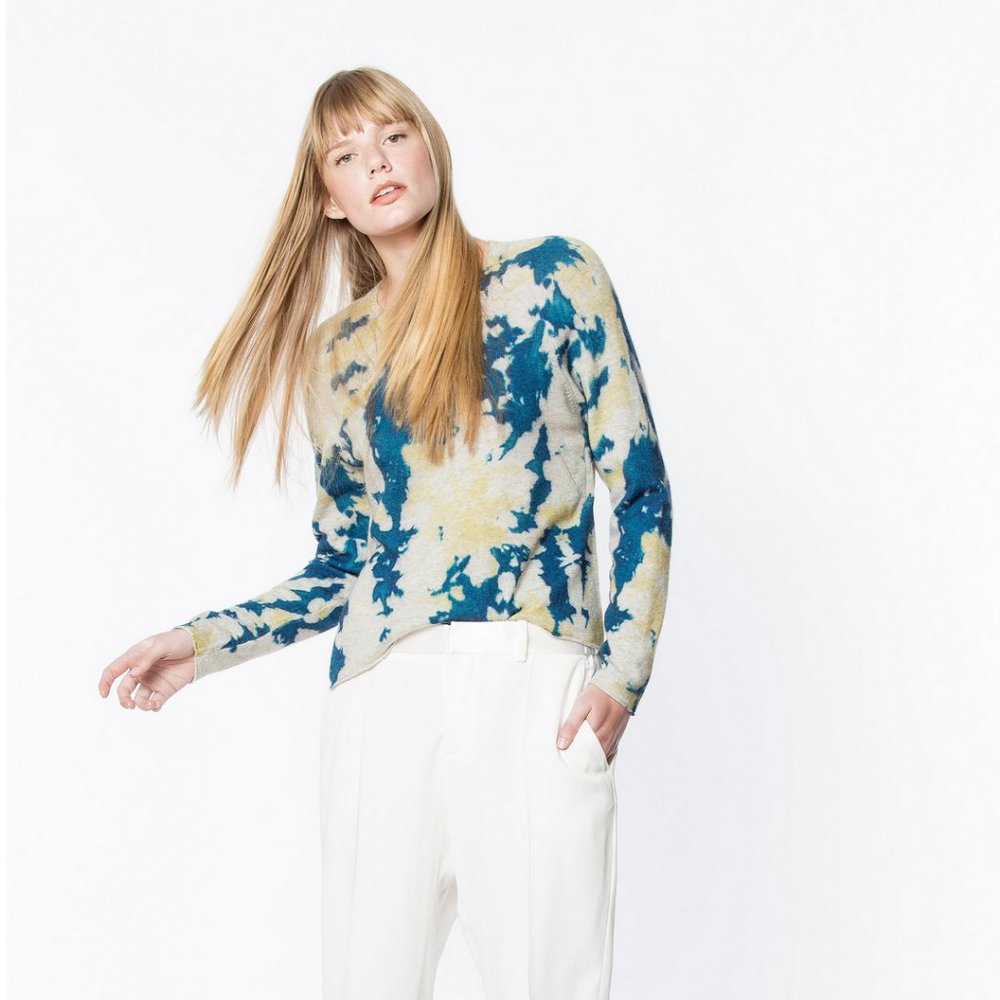 Zadig & Voltaire Blue White Lili Tie Dyed Wool Cashmere Sweater Size Large